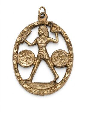 Vintage 1970s Egyptian Revival Heavy Link Hunter Medallion Chain Belt Necklace